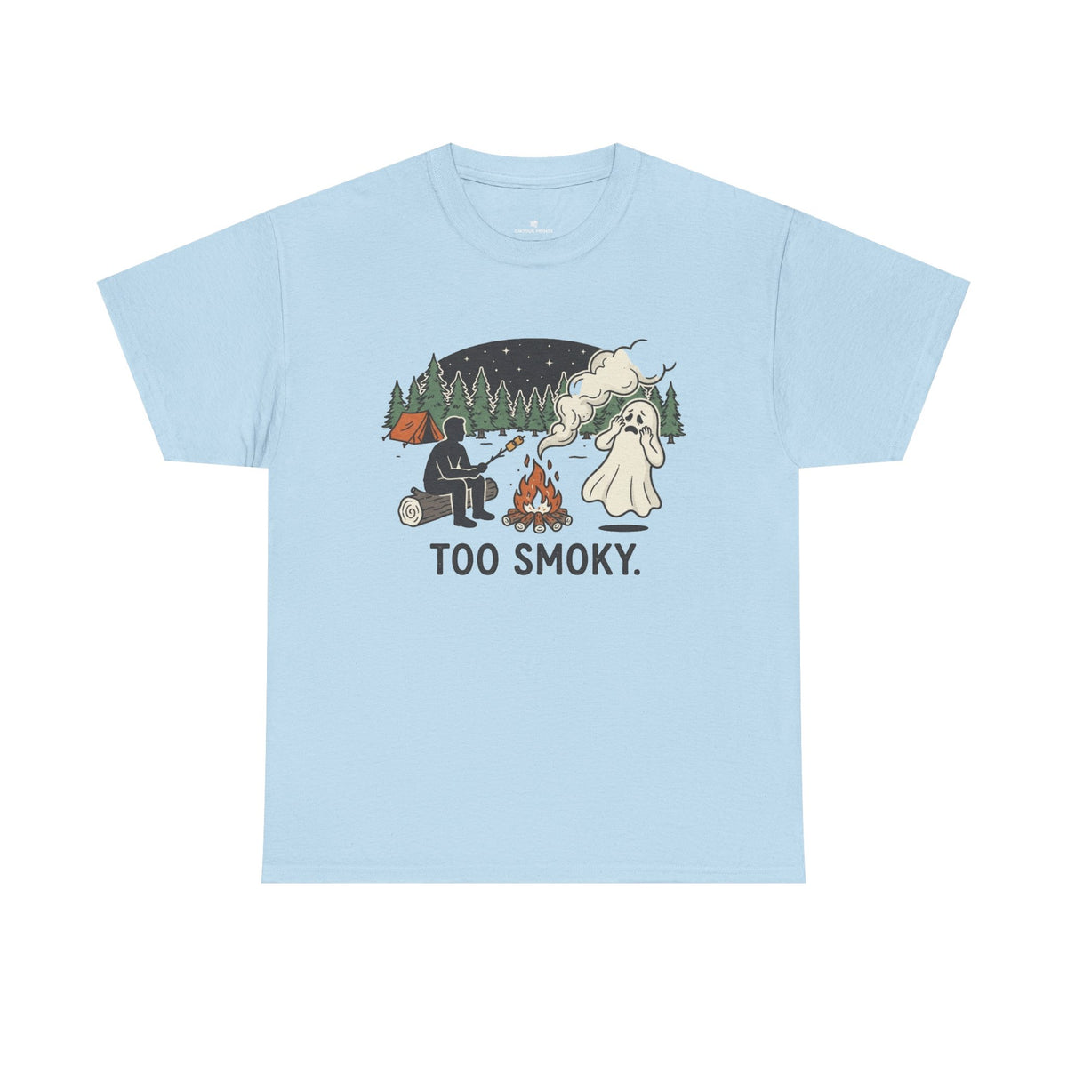 Too Smoky Camping T-Shirt — Funny Ghost & Campfire Tee