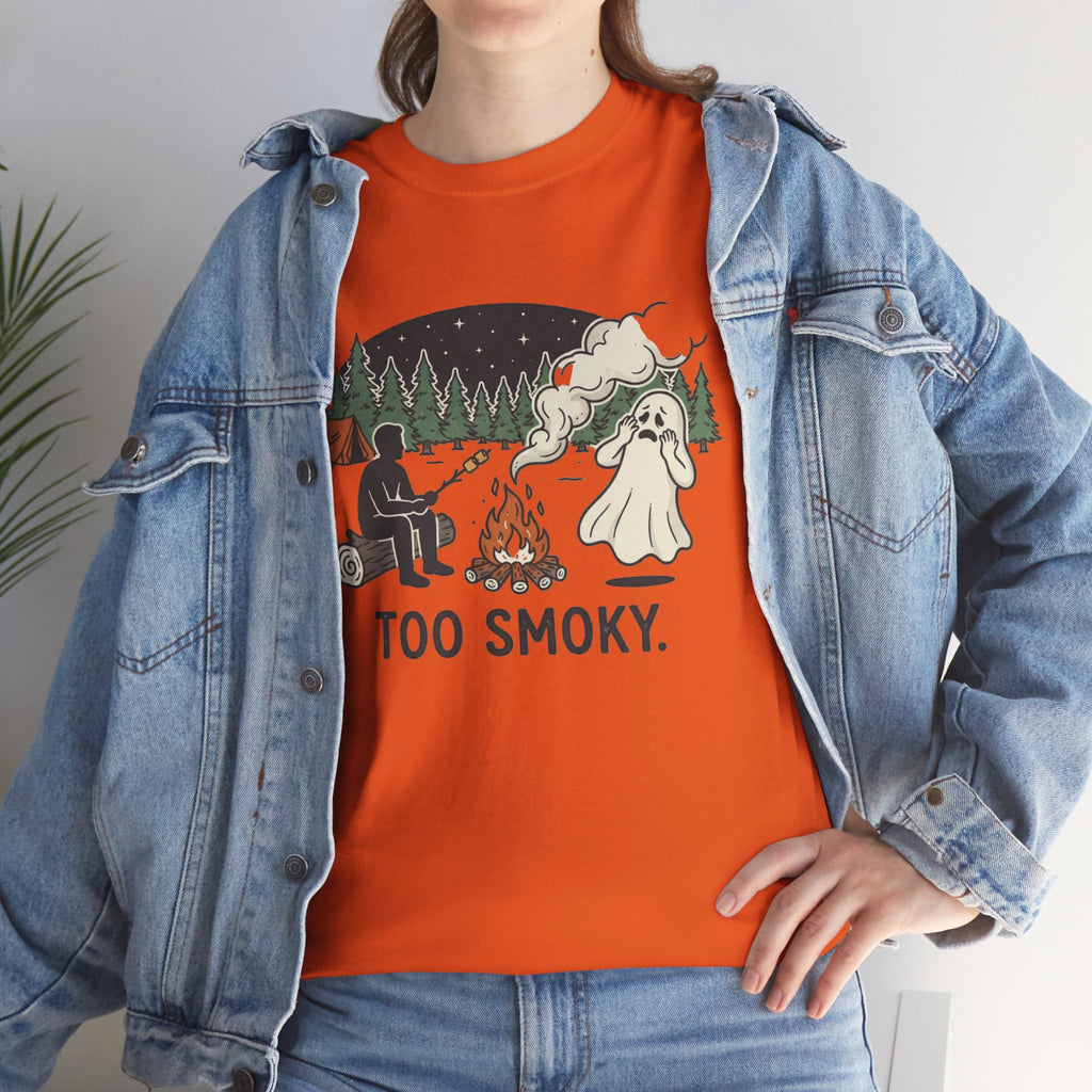 Too Smoky Camping T-Shirt — Funny Ghost & Campfire Tee