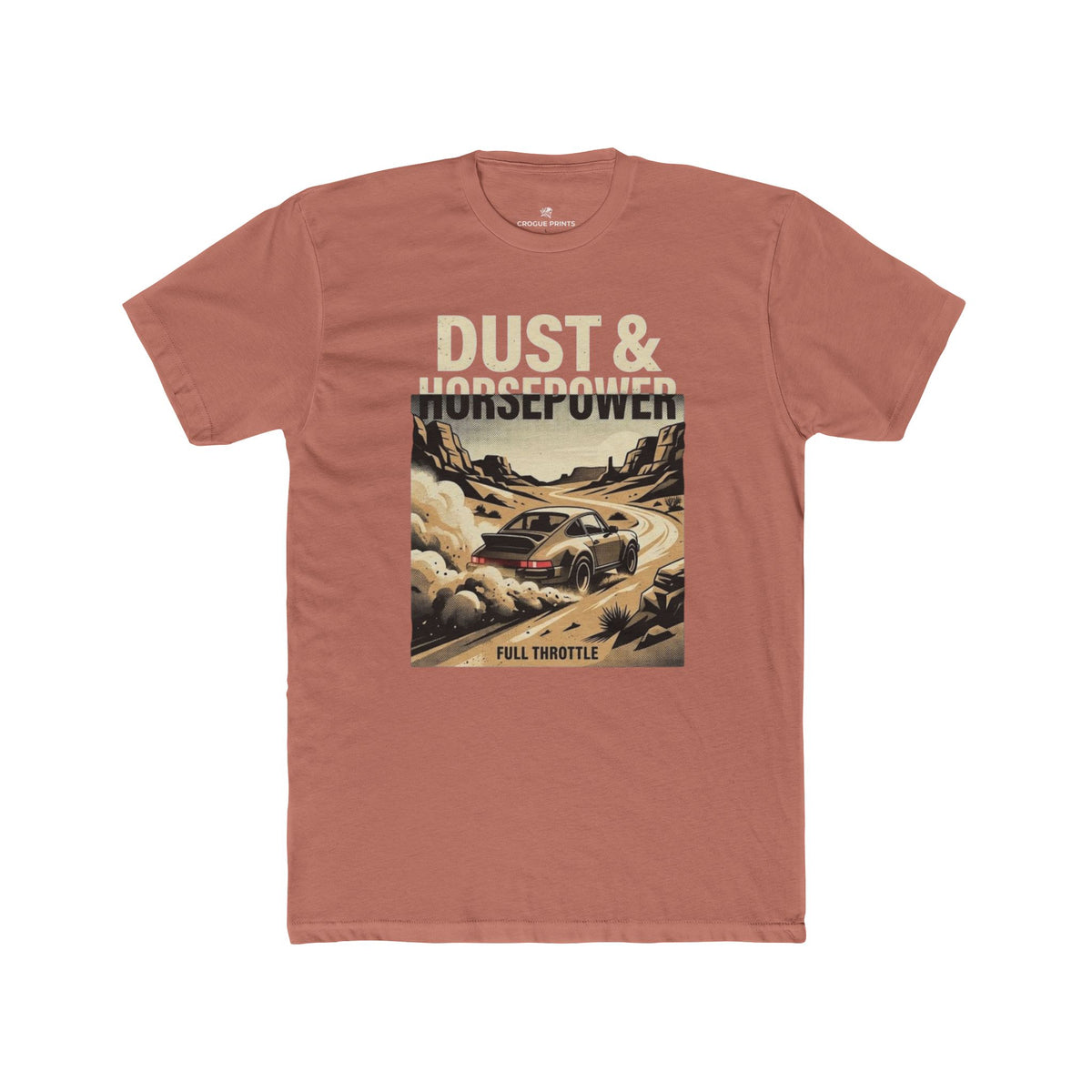 Dust & Horsepower Off-Road Tee — 'Full Throttle' Vintage Rally Graphic T-Shirt