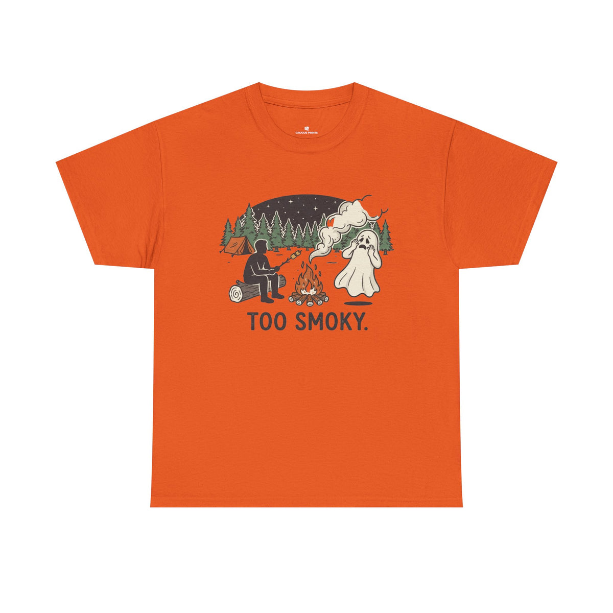 Too Smoky Camping T-Shirt — Funny Ghost & Campfire Tee