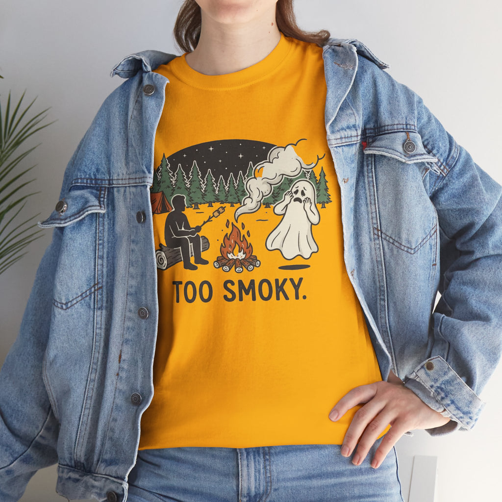 Too Smoky Camping T-Shirt — Funny Ghost & Campfire Tee