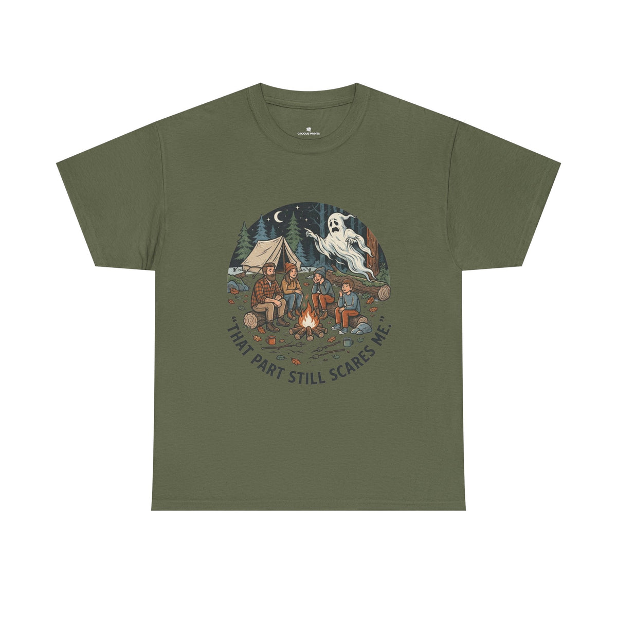 Camping Ghost Tee — "That Part Still Scares Me" Funny Vintage Campfire T-Shirt