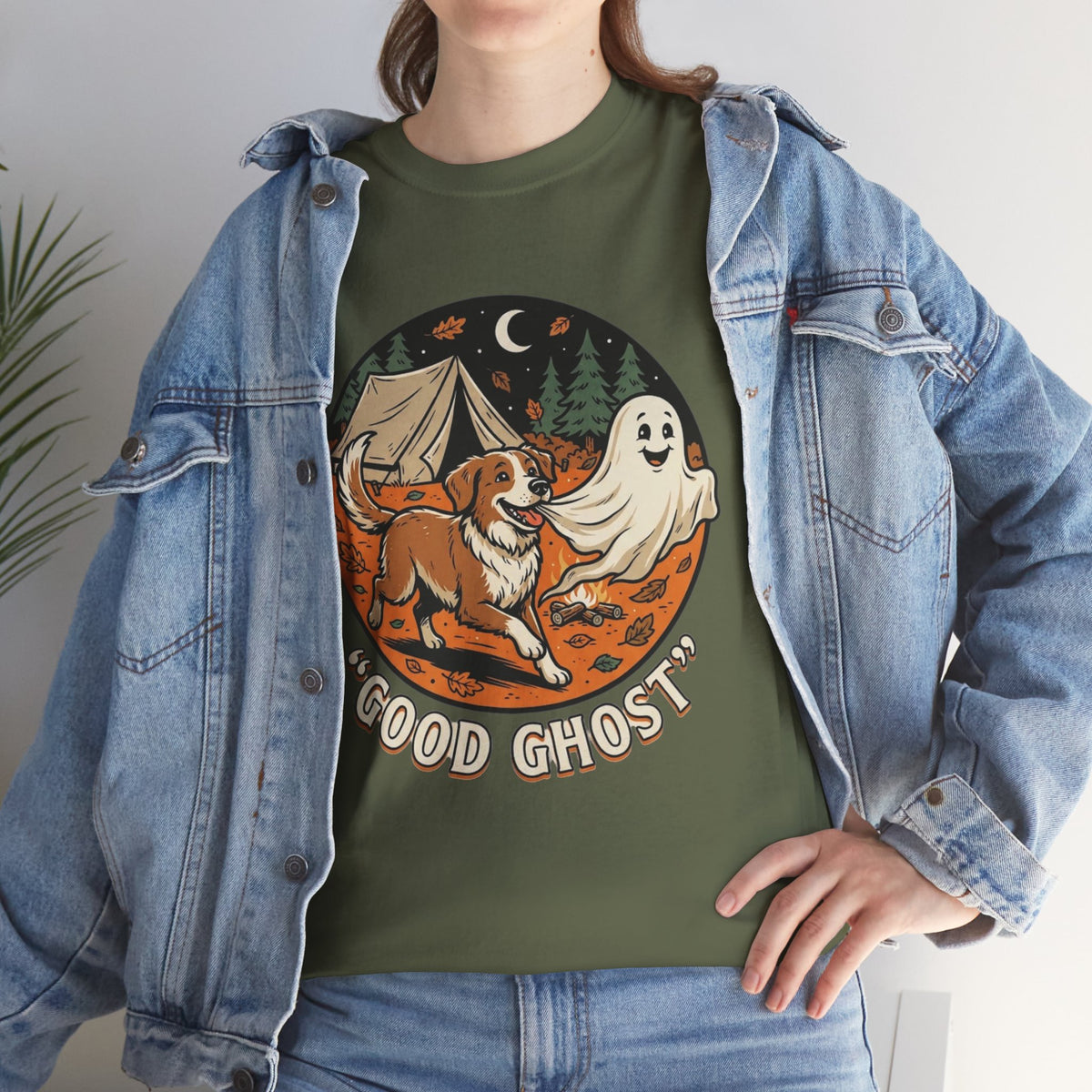 Good Ghost Tee — Halloween Camping Dog T-Shirt