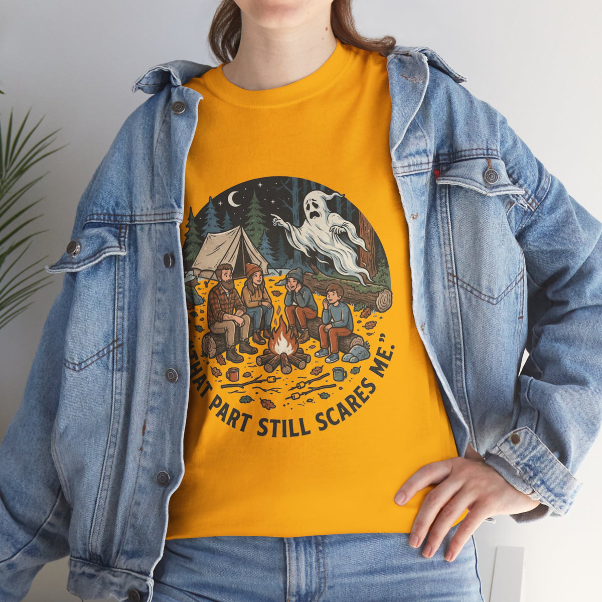 Camping Ghost Tee — "That Part Still Scares Me" Funny Vintage Campfire T-Shirt