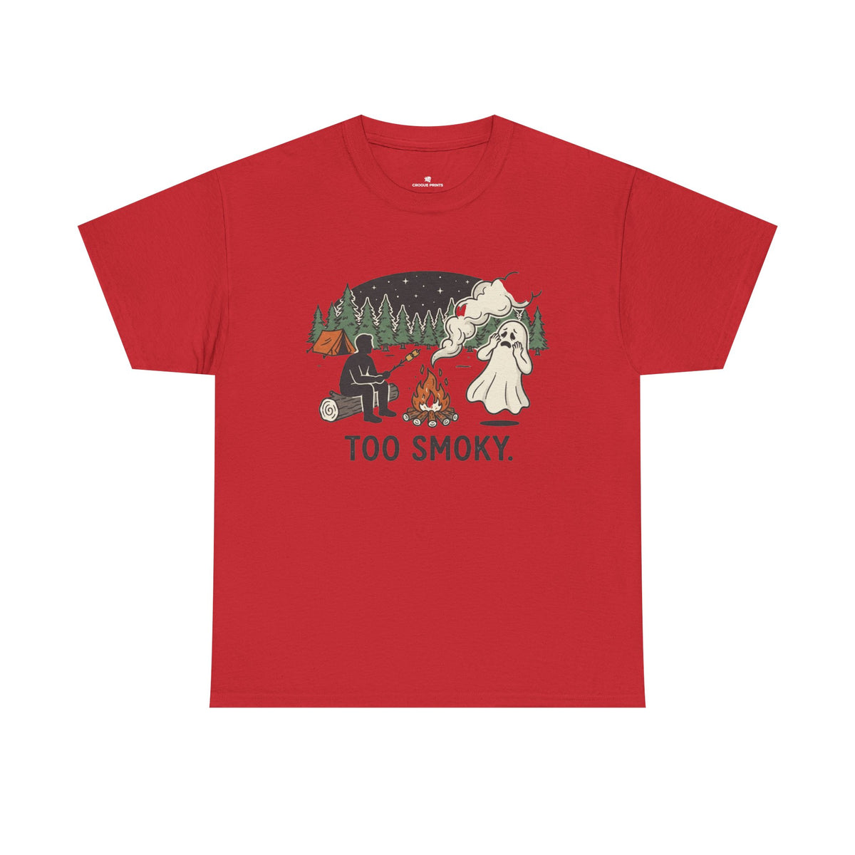 Too Smoky Camping T-Shirt — Funny Ghost & Campfire Tee