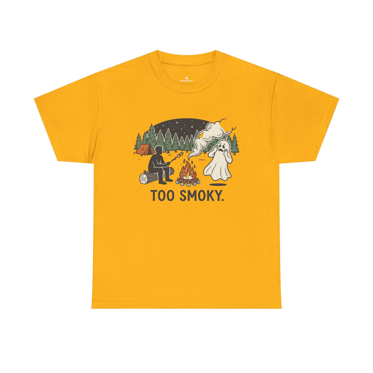 Too Smoky Camping T-Shirt — Funny Ghost & Campfire Tee