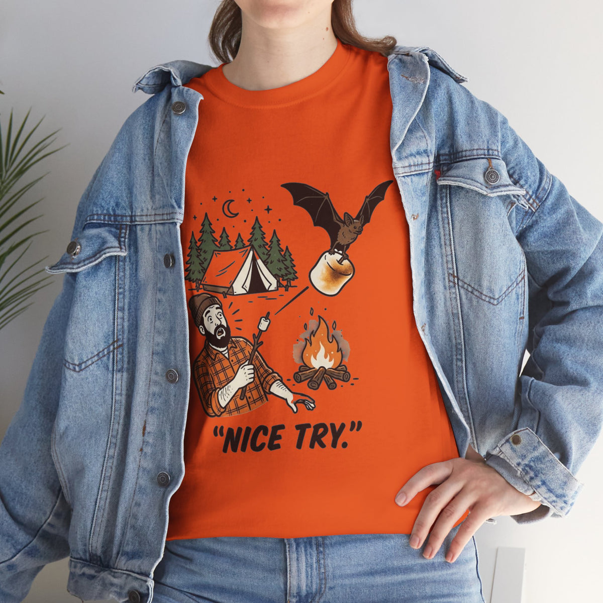 Camping Graphic Tee — 'Nice Try' Funny Outdoors Shirt