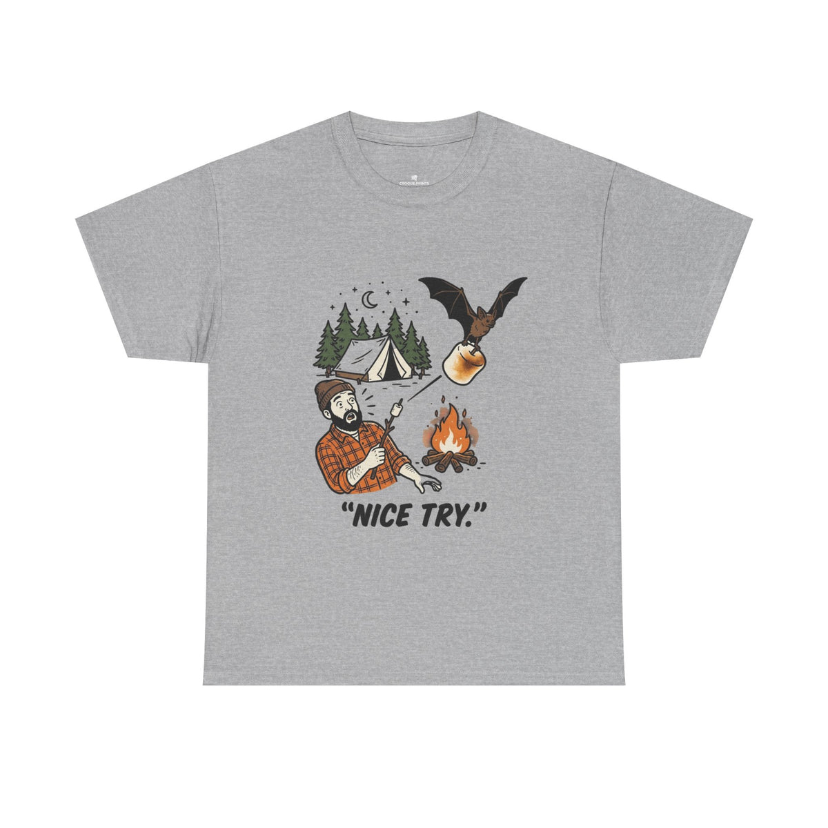 Camping Graphic Tee — 'Nice Try' Funny Outdoors Shirt