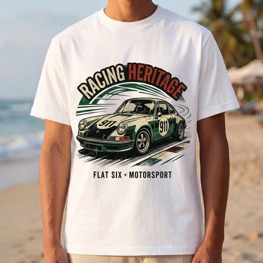 Racing Heritage Vintage Porsche Tee – "Flat Six Motorsport" Classic Car T-Shirt
