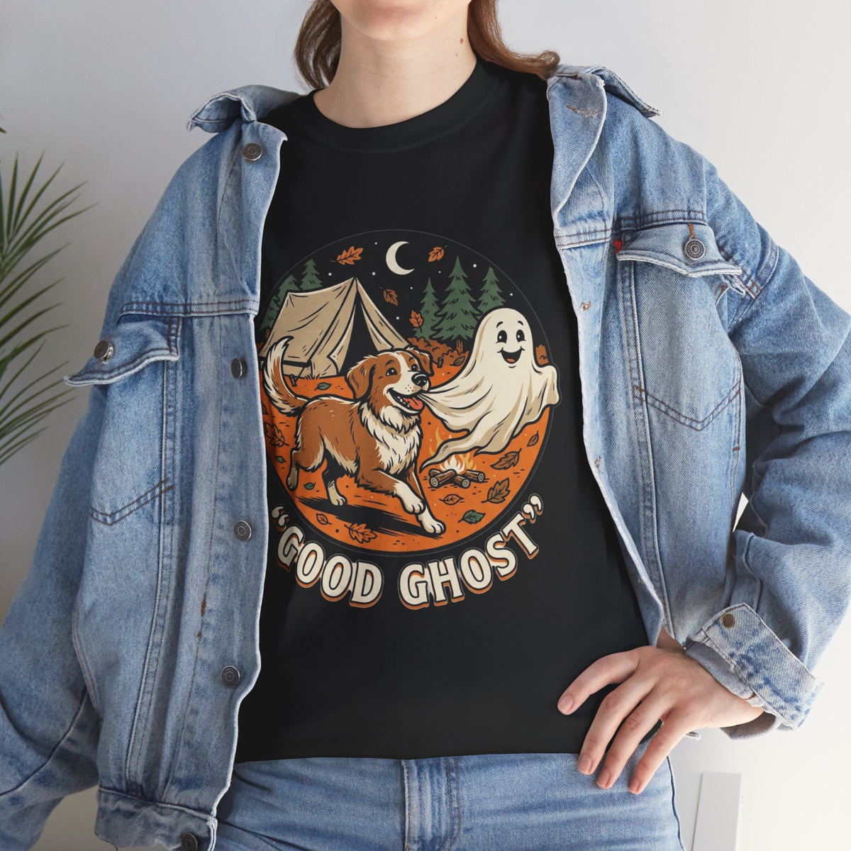 Good Ghost Tee — Halloween Camping Dog T-Shirt