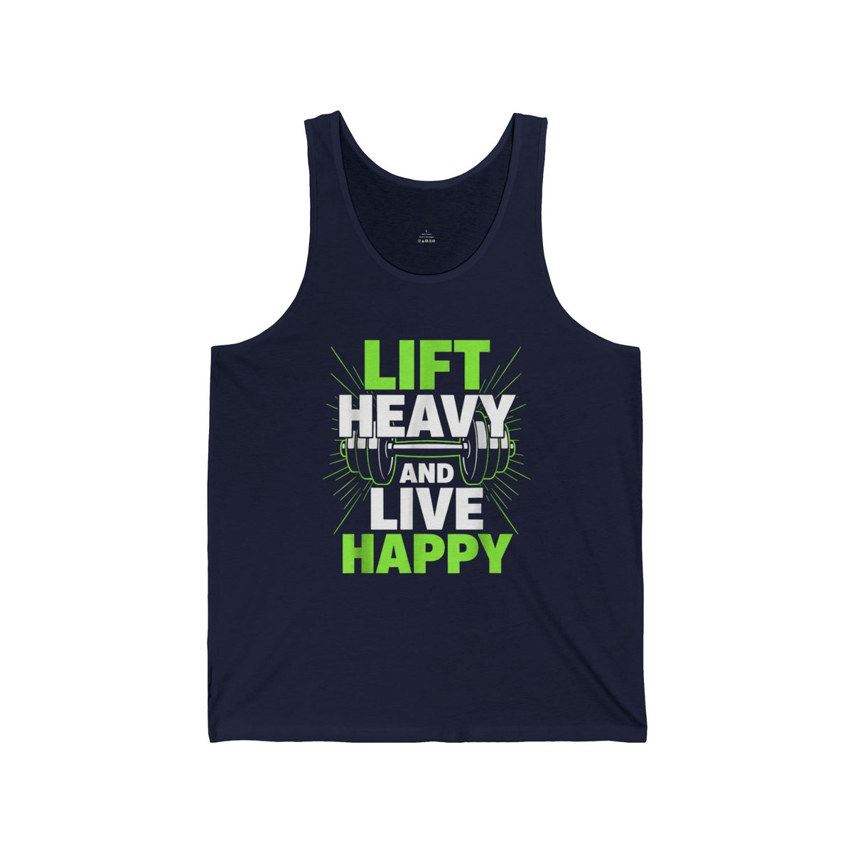 Lift Heavy Live Happy Tank Top for Men – Motivational Gym Workout Shirt, Navy Sleeveless Fitness Tee