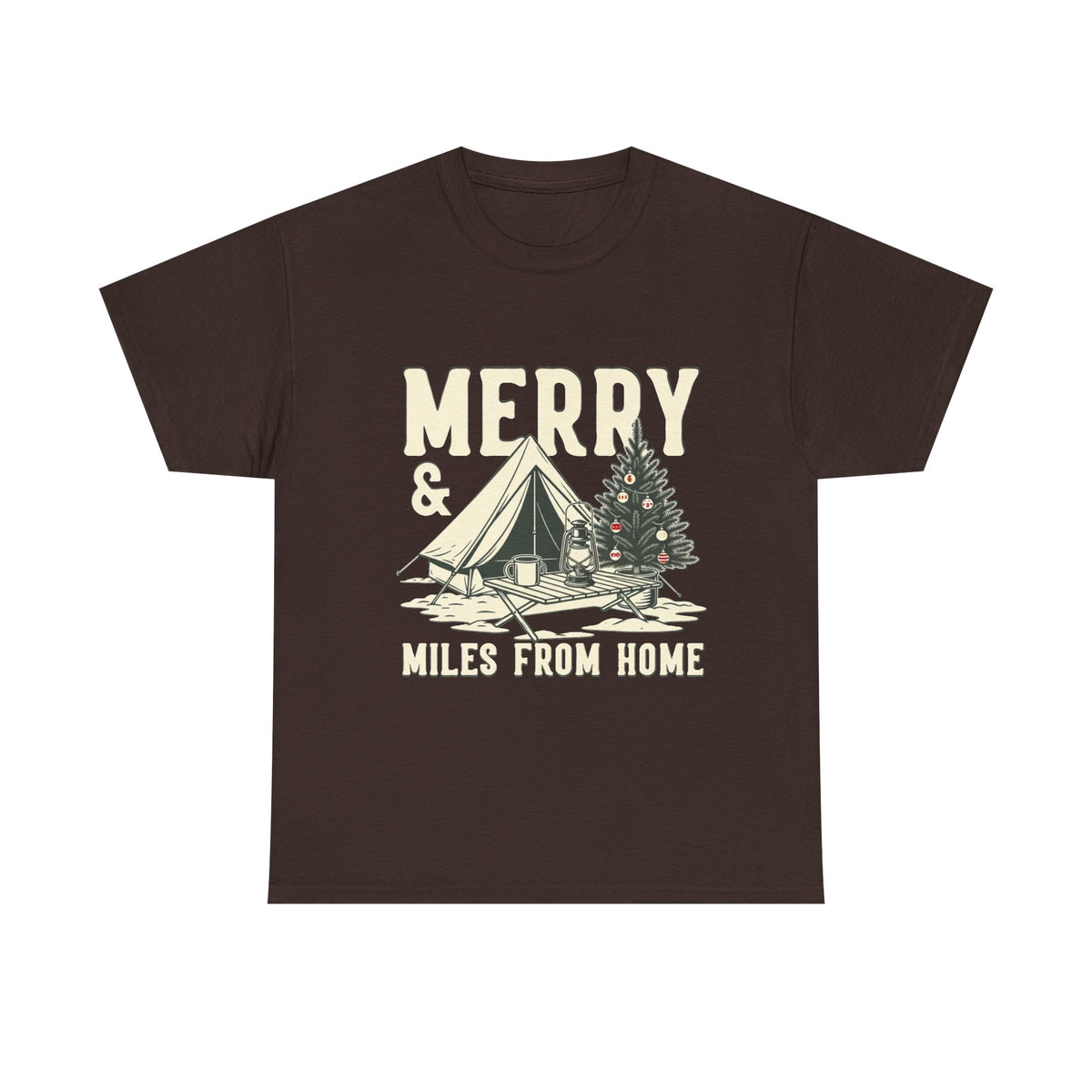Camping Christmas Tee — "Merry & Miles From Home" Holiday Camping T-Shirt