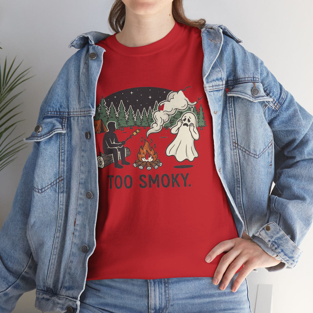 Too Smoky Camping T-Shirt — Funny Ghost & Campfire Tee