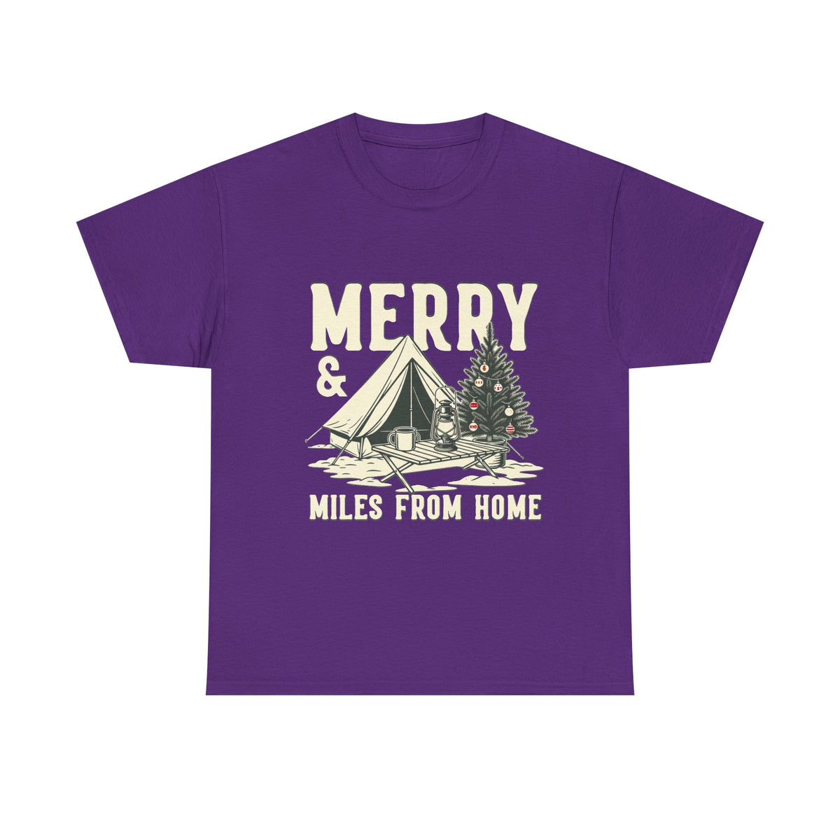 Camping Christmas Tee — "Merry & Miles From Home" Holiday Camping T-Shirt