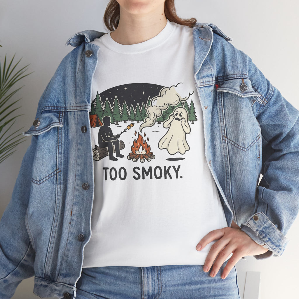 Too Smoky Camping T-Shirt — Funny Ghost & Campfire Tee