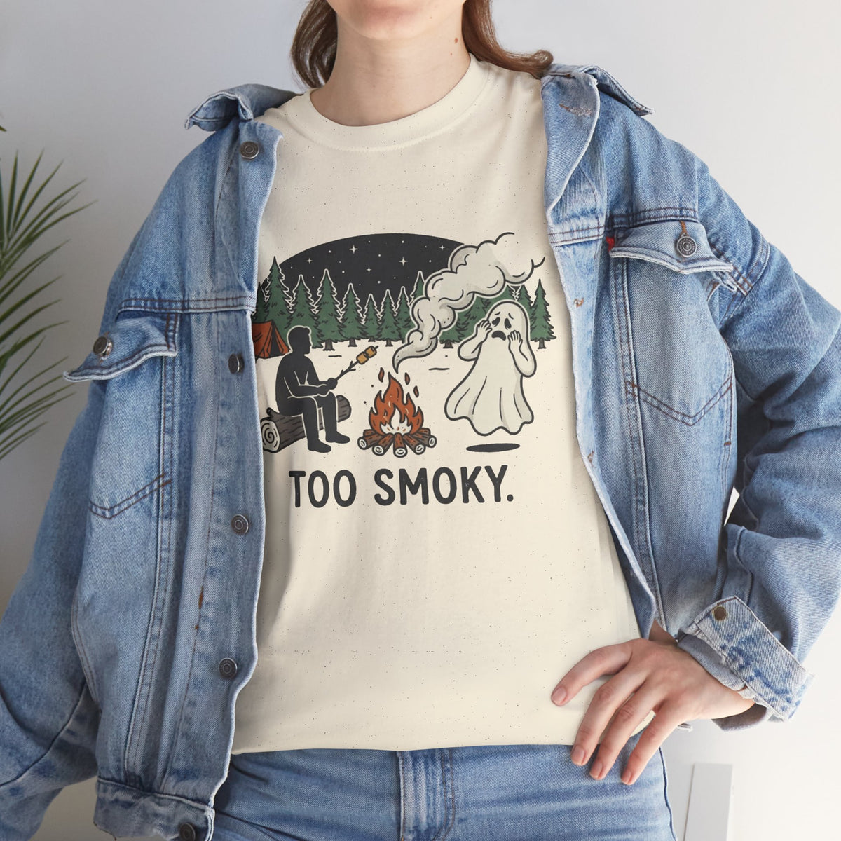 Too Smoky Camping T-Shirt — Funny Ghost & Campfire Tee