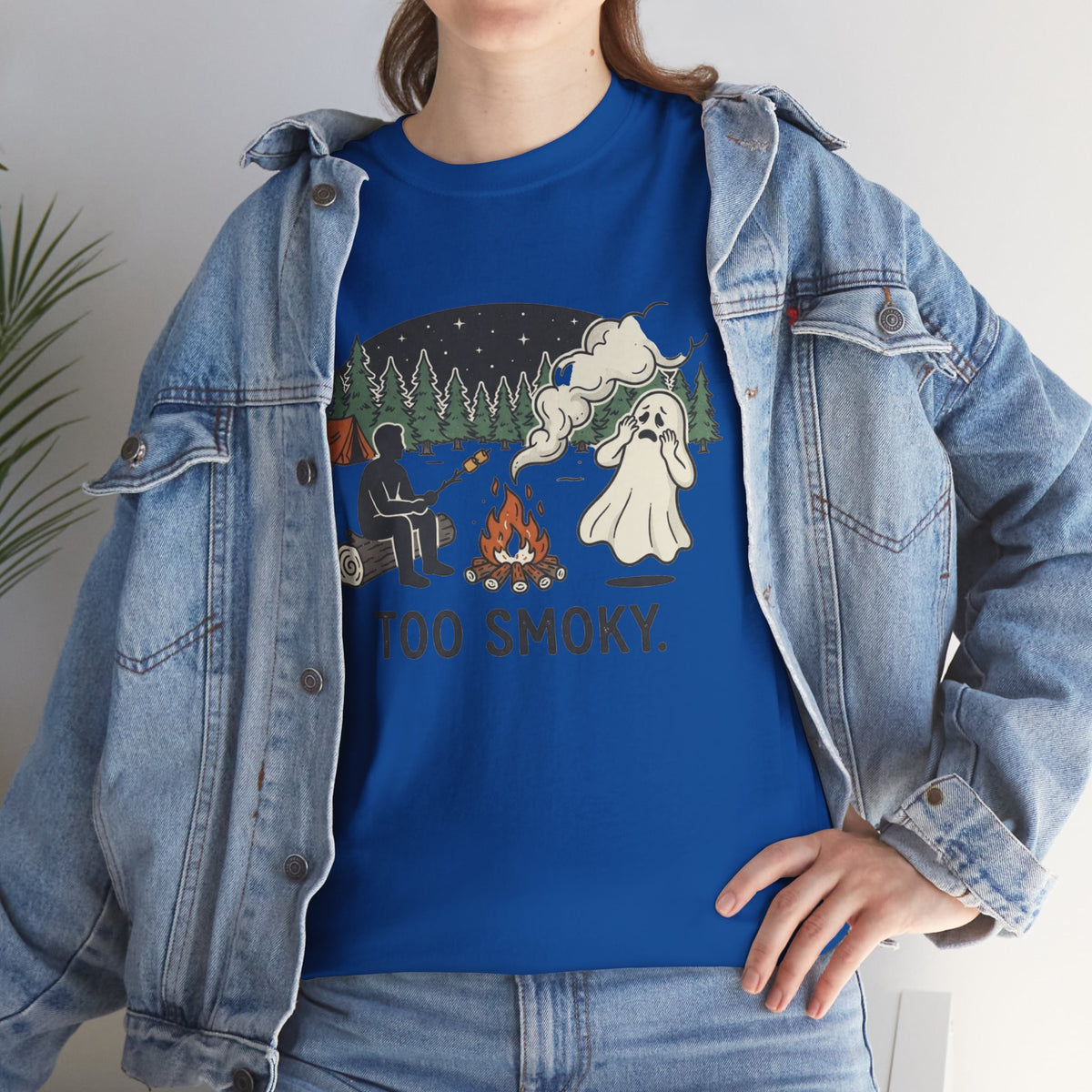 Too Smoky Camping T-Shirt — Funny Ghost & Campfire Tee