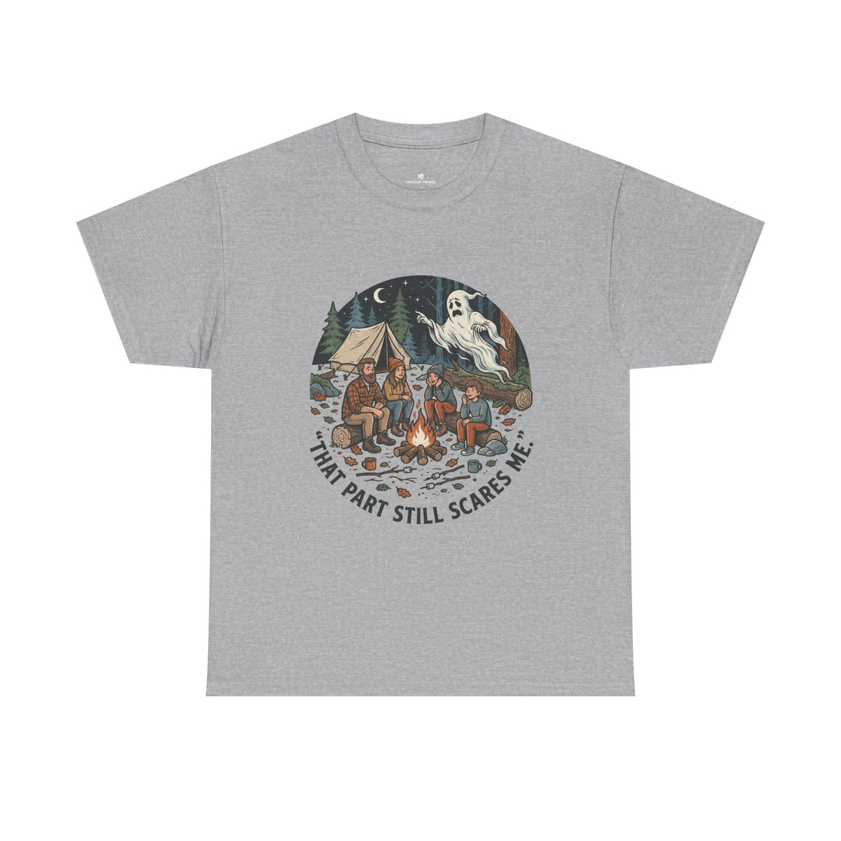 Camping Ghost Tee — "That Part Still Scares Me" Funny Vintage Campfire T-Shirt