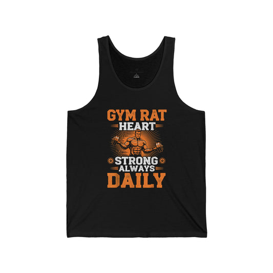 Gym Rat at Heart Tank Top for Men – Strong Always Daily Motivational Workout Shirt, Black Sleeveless Fitness Tee