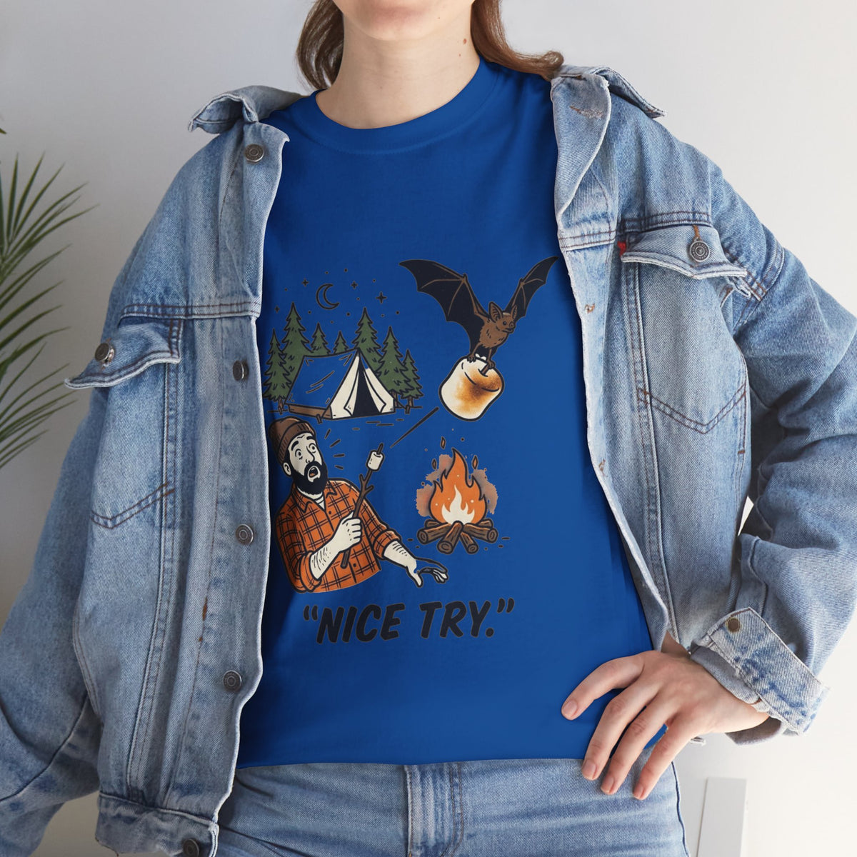 Camping Graphic Tee — 'Nice Try' Funny Outdoors Shirt