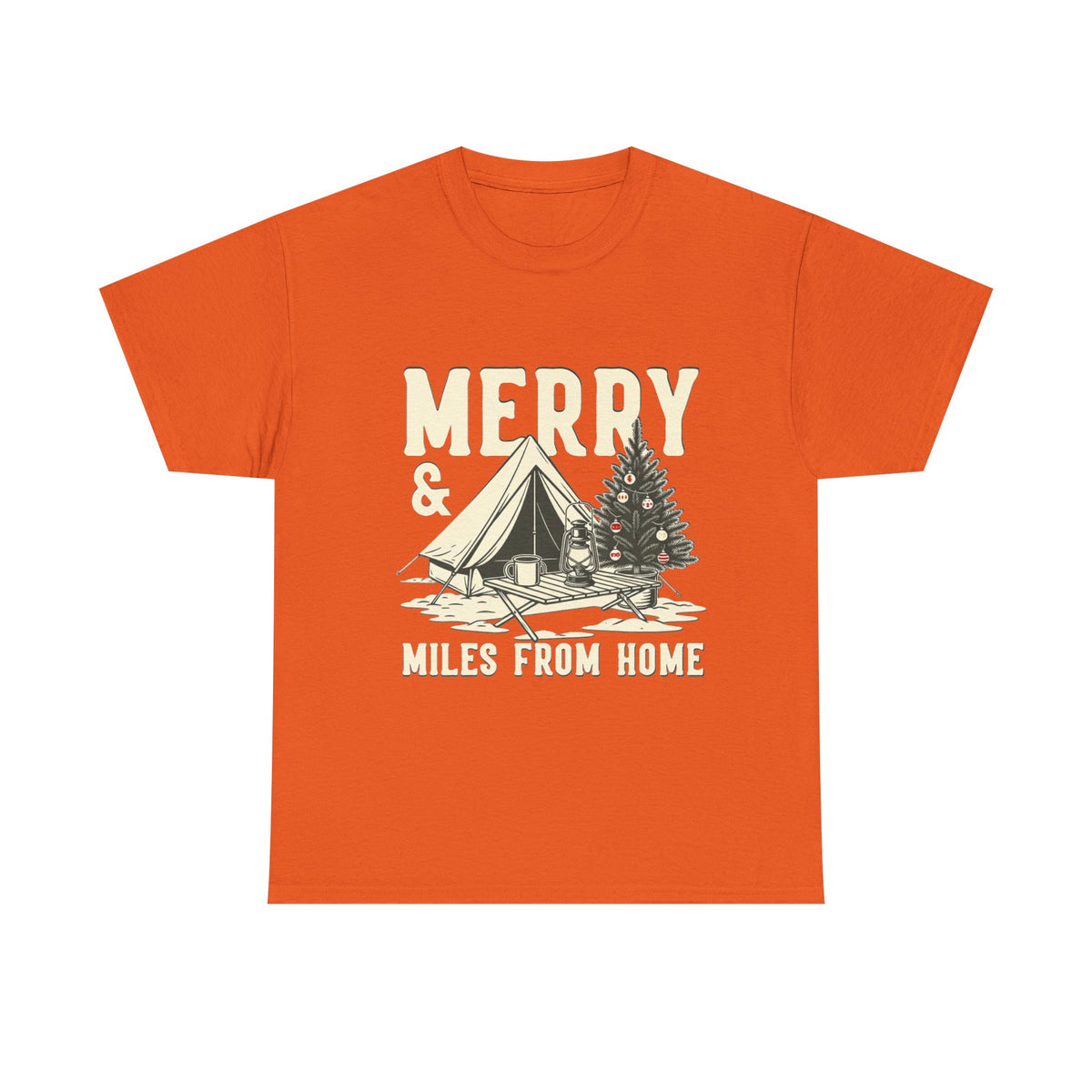 Camping Christmas Tee — "Merry & Miles From Home" Holiday Camping T-Shirt