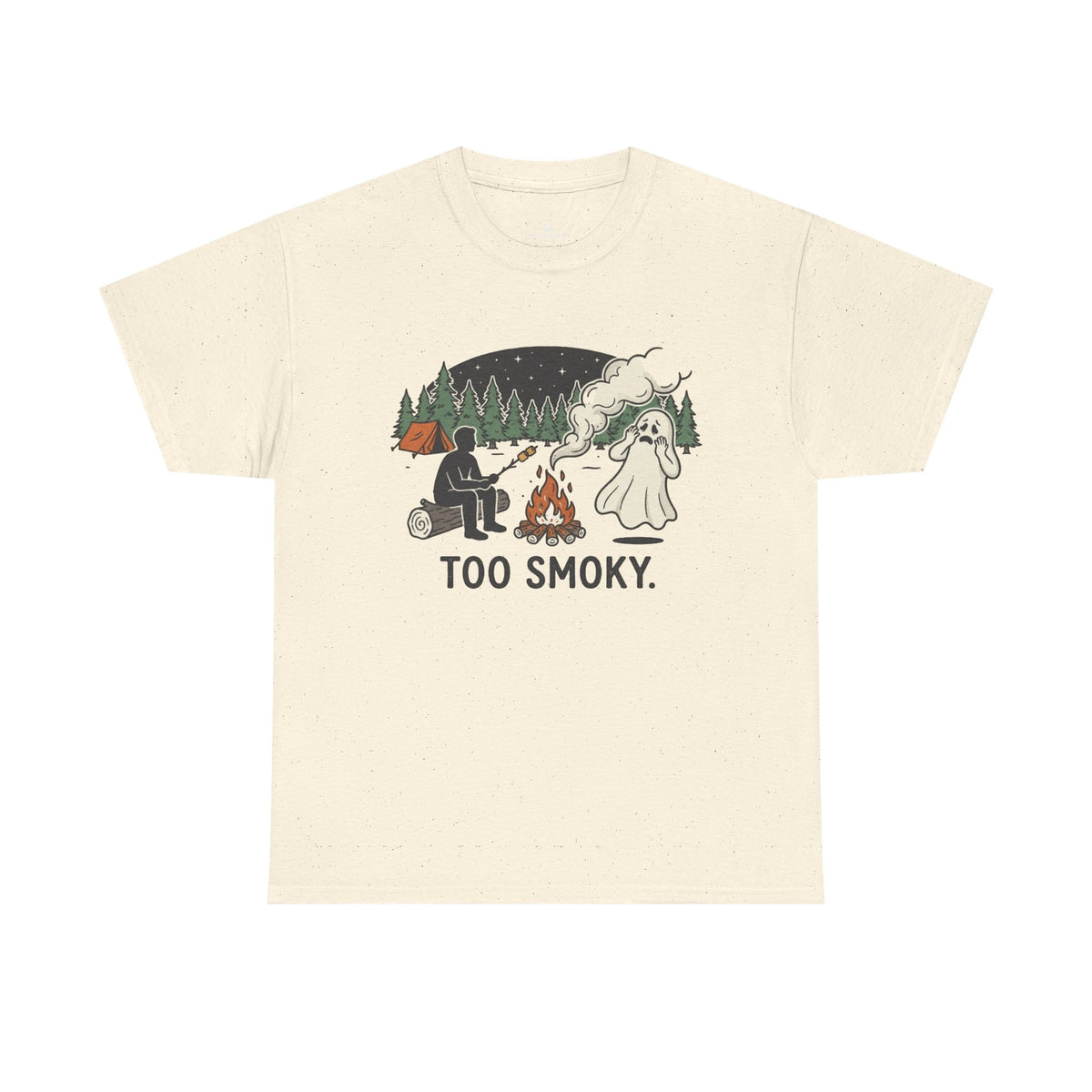 Too Smoky Camping T-Shirt — Funny Ghost & Campfire Tee