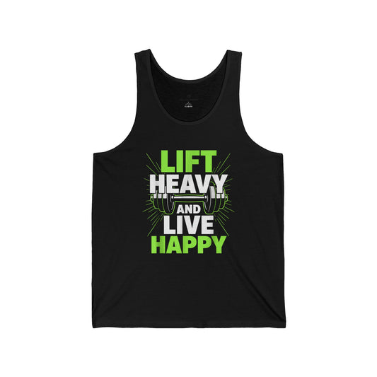 Lift Heavy Live Happy Tank Top for Men – Motivational Gym Workout Shirt, Navy Sleeveless Fitness Tee