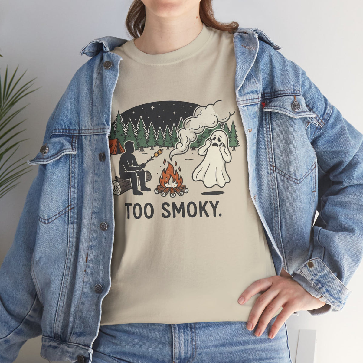 Too Smoky Camping T-Shirt — Funny Ghost & Campfire Tee