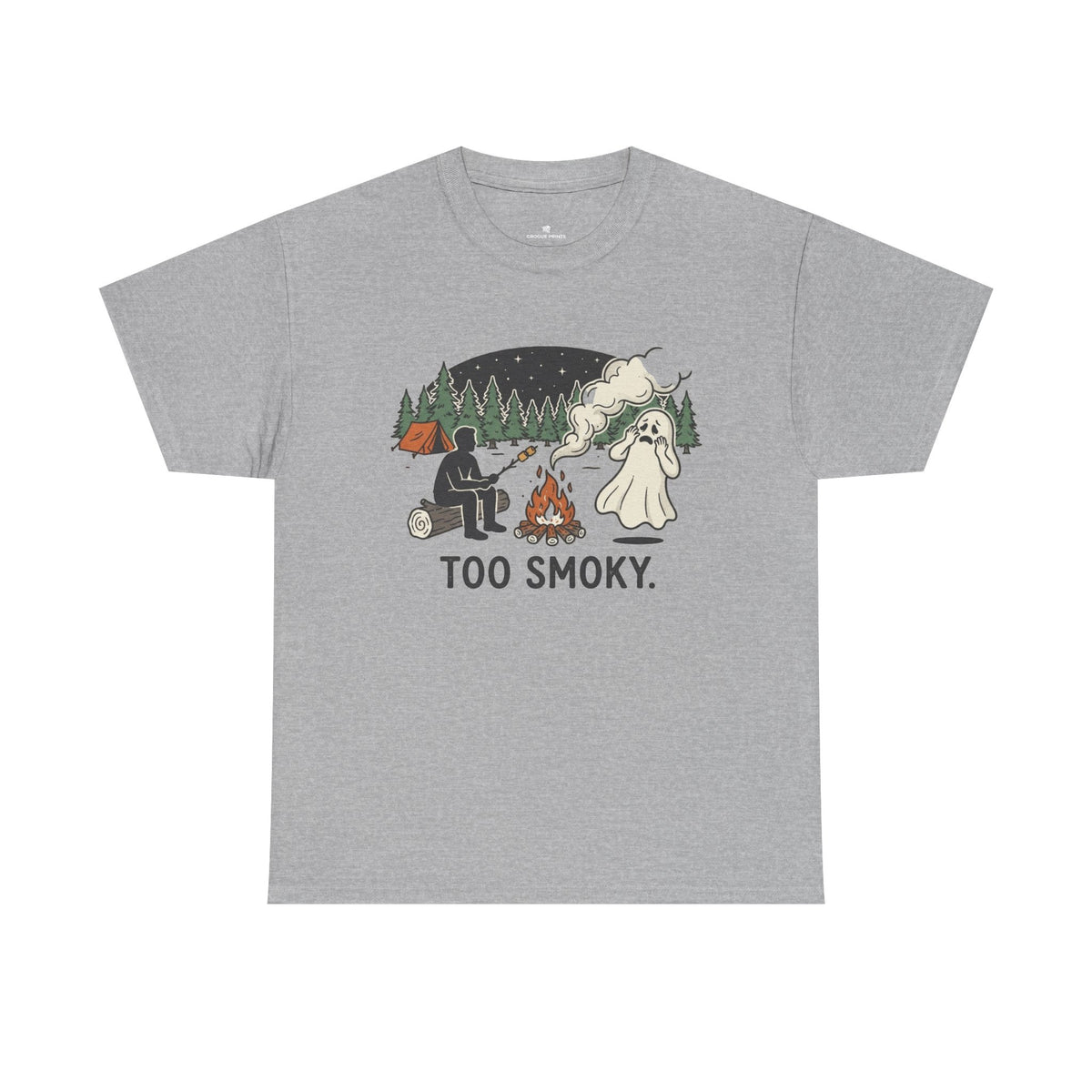 Too Smoky Camping T-Shirt — Funny Ghost & Campfire Tee
