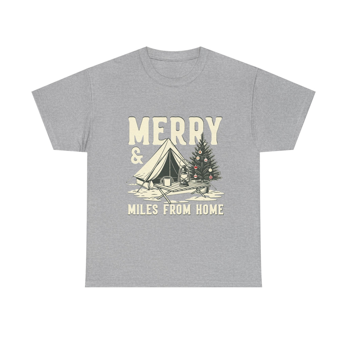 Camping Christmas Tee — "Merry & Miles From Home" Holiday Camping T-Shirt