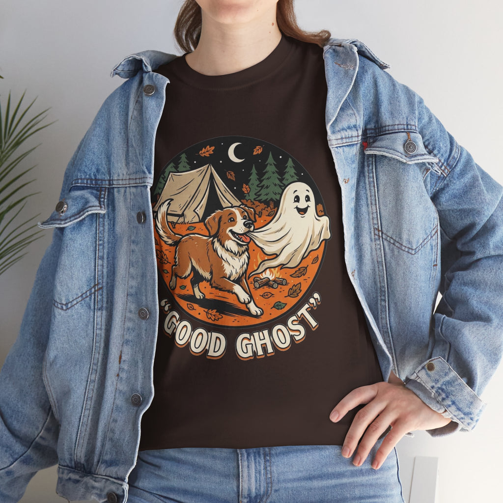 Good Ghost Tee — Halloween Camping Dog T-Shirt