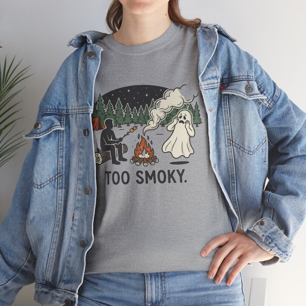 Too Smoky Camping T-Shirt — Funny Ghost & Campfire Tee