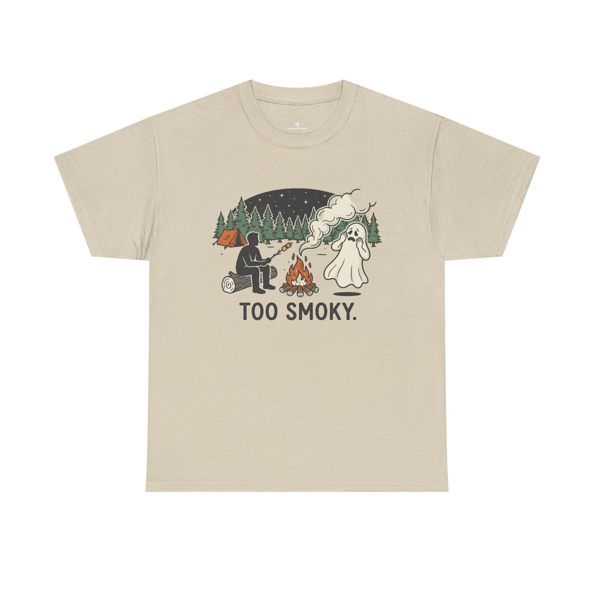Too Smoky Camping T-Shirt — Funny Ghost & Campfire Tee
