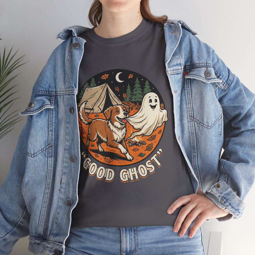 Good Ghost Tee — Halloween Camping Dog T-Shirt