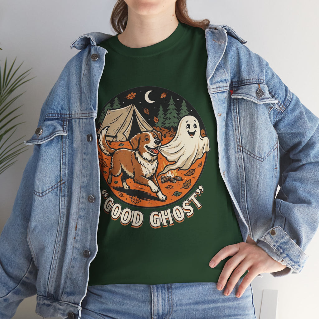 Good Ghost Tee — Halloween Camping Dog T-Shirt